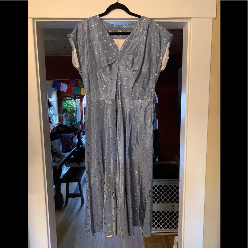 Vintage 40s dress gray blue peachy pink